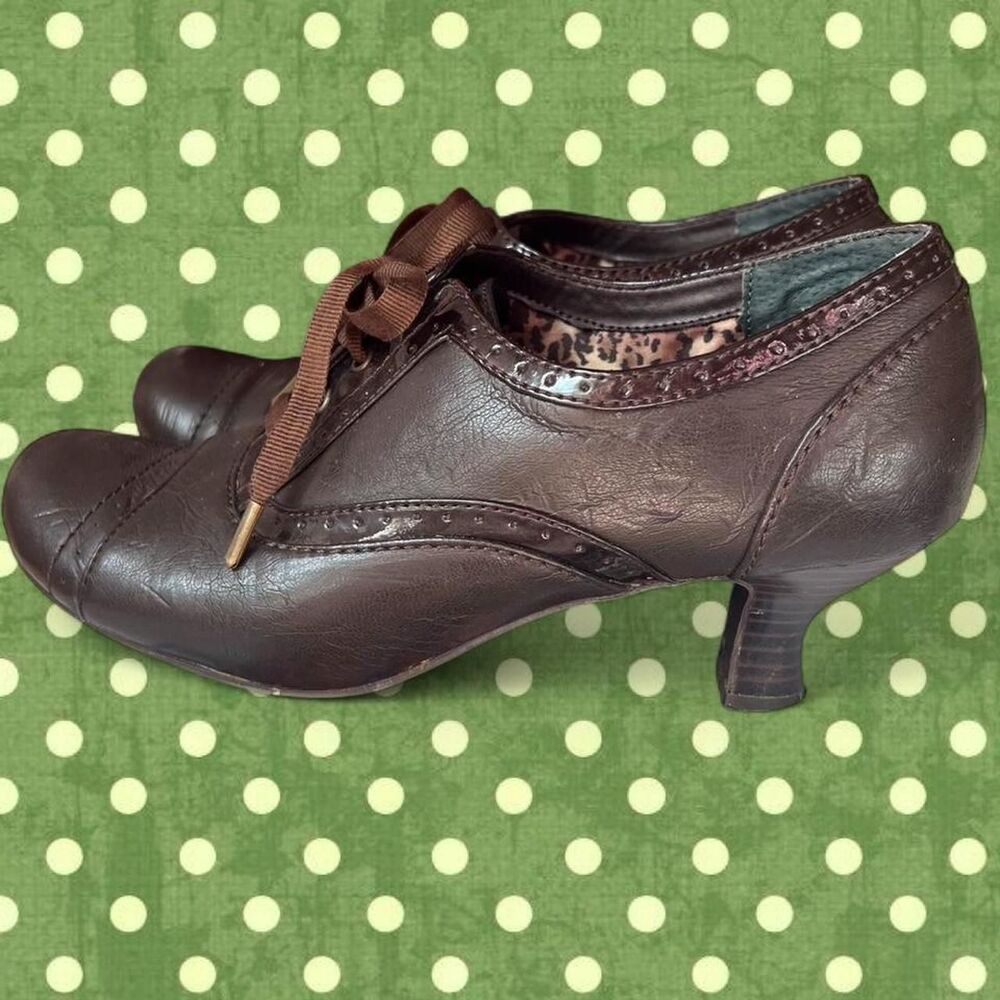 Vintage Chocolate Brown Mudd Lace Up Oxford Heels Y2K Witchy Grunge - Picture 3 of 8